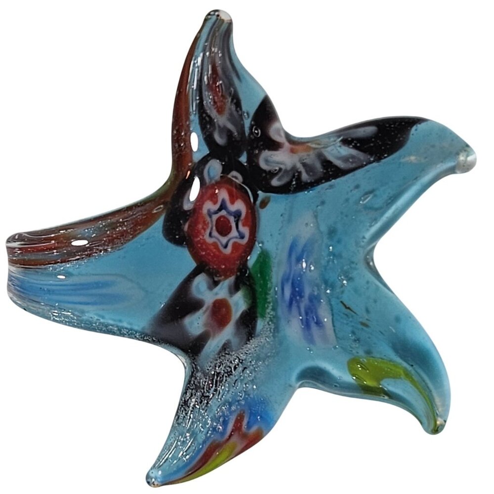 Handmade Murano Glass Starfish Pendant Blue Hand Painted Sea Ocean Jewelry Women